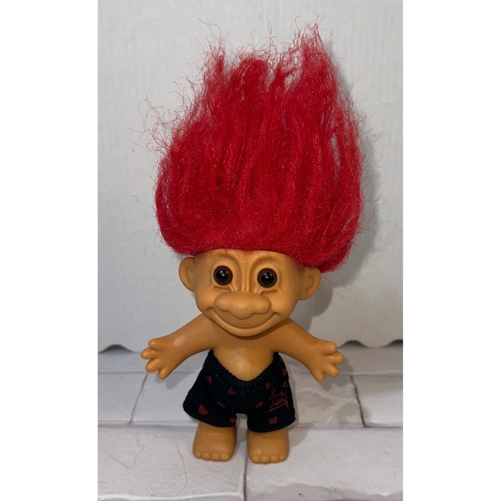 Vintage Russ Berrie Troll Doll Red Hair Heart Shorts I Love You Valentine 3 inch